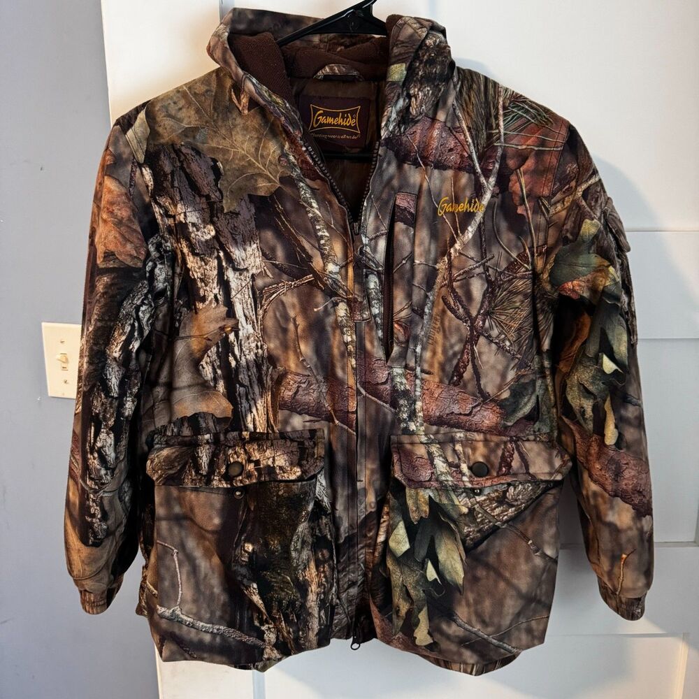 Gamehide Soft Hunting Jacket Youth Medium Mossy Oak Camo Hooded Pockets Deer